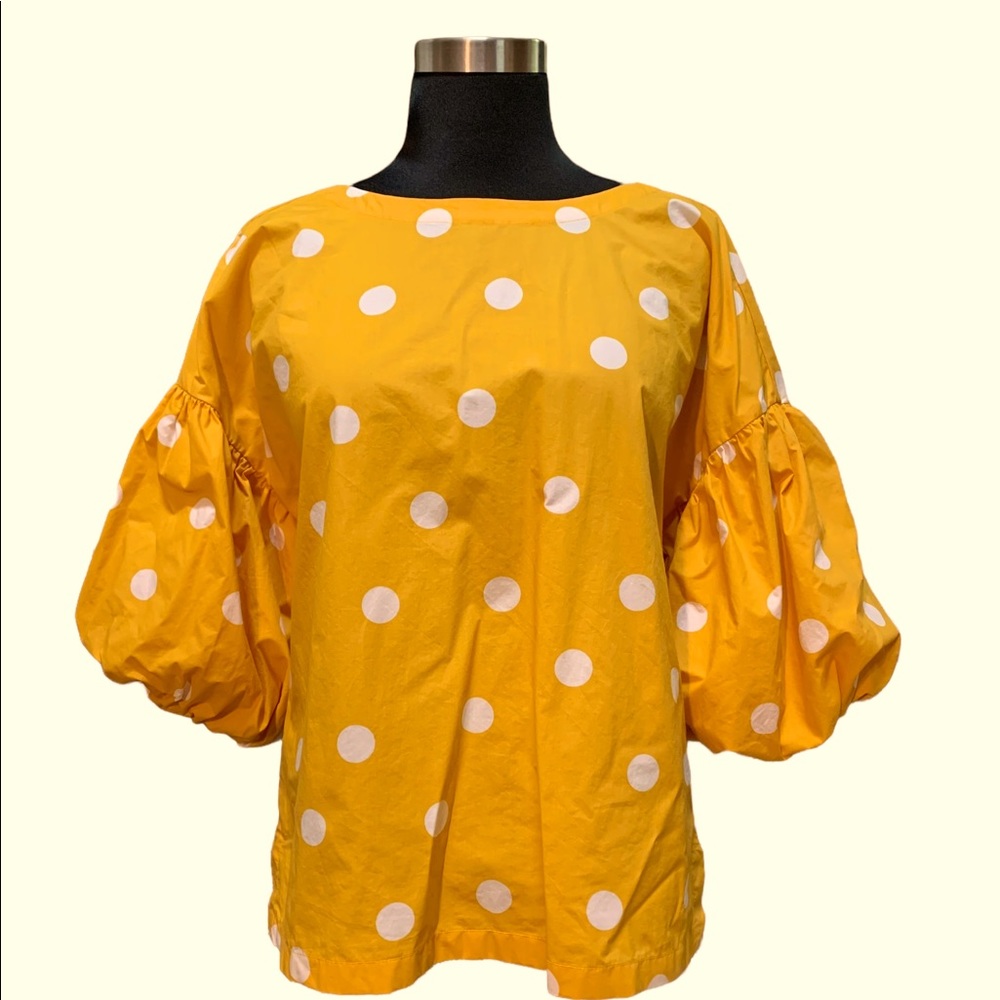 Puffy Sleeve Gold Polka Dot Loft Crop Blouse